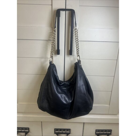 Vintage DKNY Black Leather Hobo Bag Soft Gold Handbag Y2K Purse Shoulder Bag - Picture 4 of 16